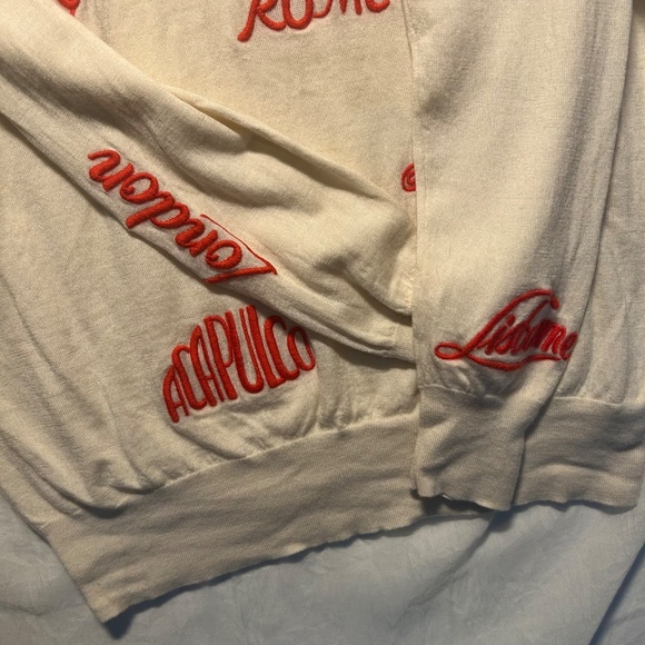 VICTORIAVICTORIA BECKHAM 100% wool cream red city embroidered turtleneck sweater - Picture 5 of 13